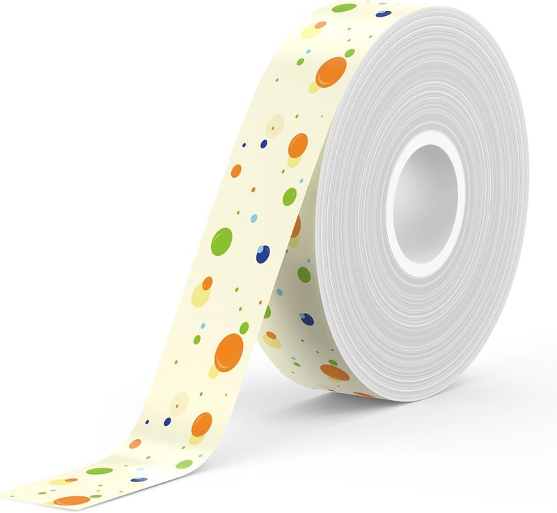 SUPVAN E10 & E11 Label Maker Tape, 0.59in × 19.7ft (15mm × 6m) Genuine Continuous Laminated Thermal Label Tape Refill, Waterproof Oilproof Child-Safe Durable Auto Detect Labels, Black on Dots - Image 1